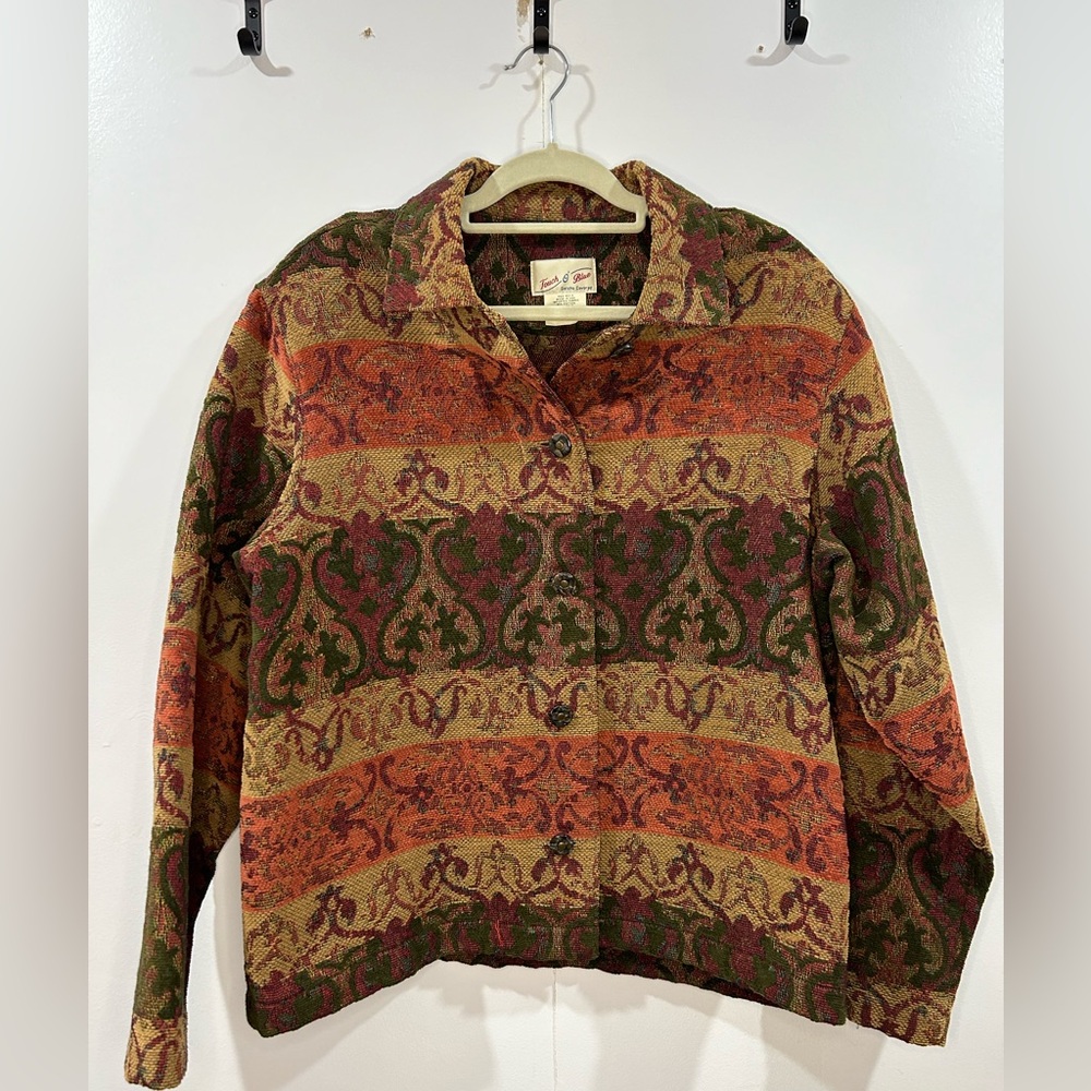 Women's Vintage Touch O' Blue Tapestry Jacket Size Large